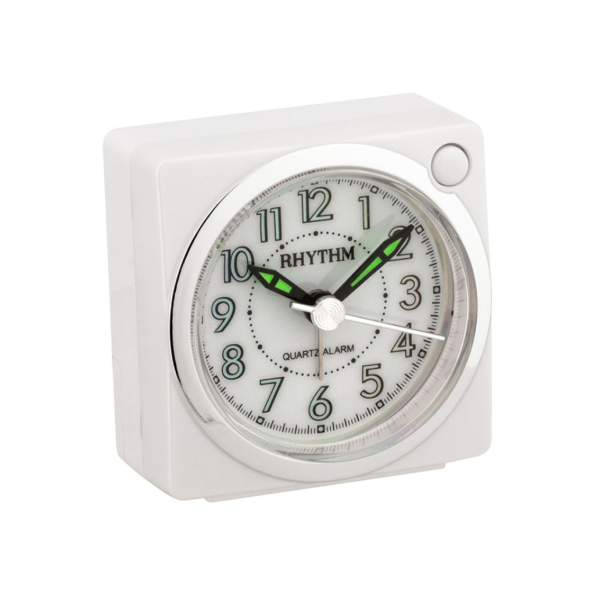 RHYTHM CRE820NR03 Bedside Clock Pearl White