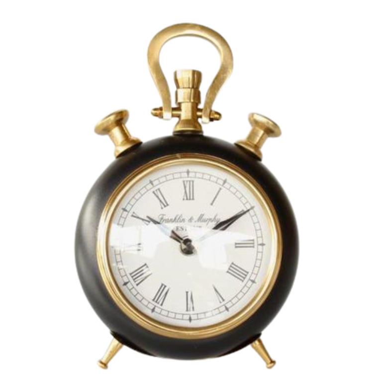 Small Black & Brass Standing Table Clock