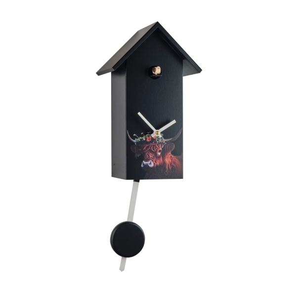 Engstler -Cuckoo Clock modern black cow real wood quartz movement 29cm 360/35Q